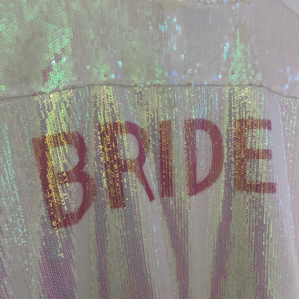 Sequin Bride Bomber Jacket - Iridescent White